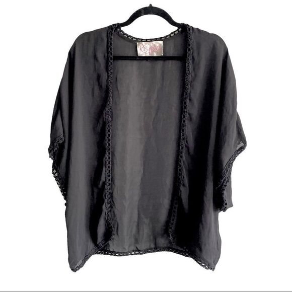 RORY BECA Sheer Oversized Kimono Wrap Cardigan Blouse Black S - Picture 1 of 6